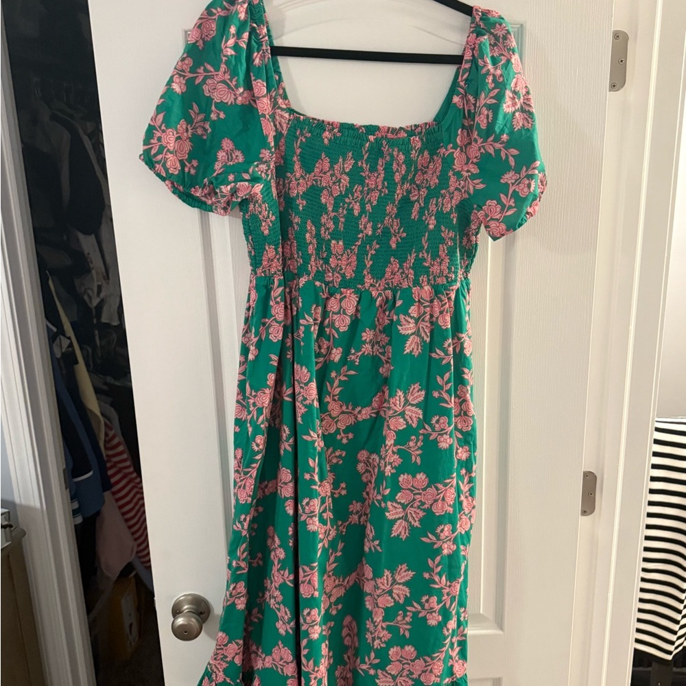 J. Crew Green and Pink Floral Midi Dress - Picture 2 of 3